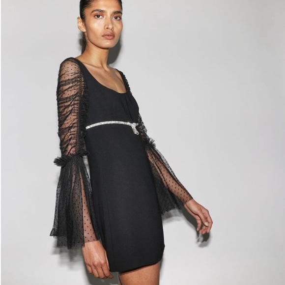 NWT Self Portrait Dot Mesh Diamante Bow Mini Dress